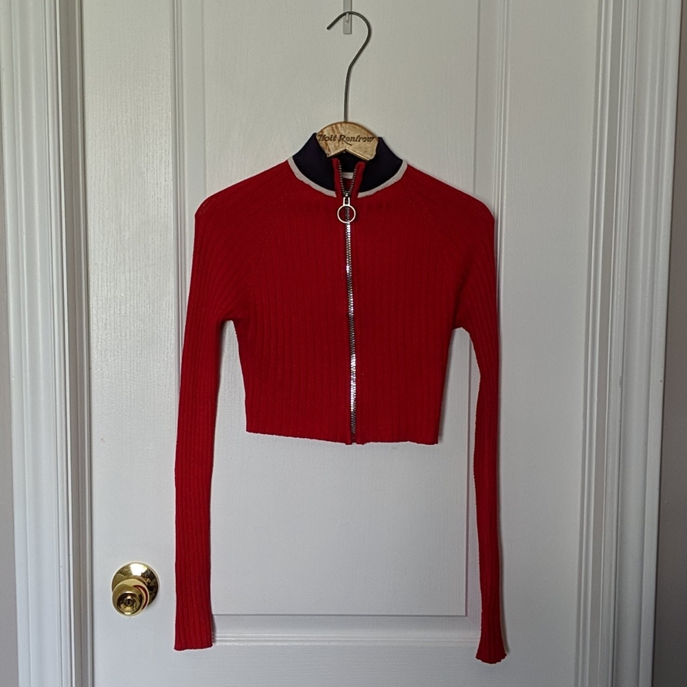 Ribbed Cropped High Neck Long Sleeve Top